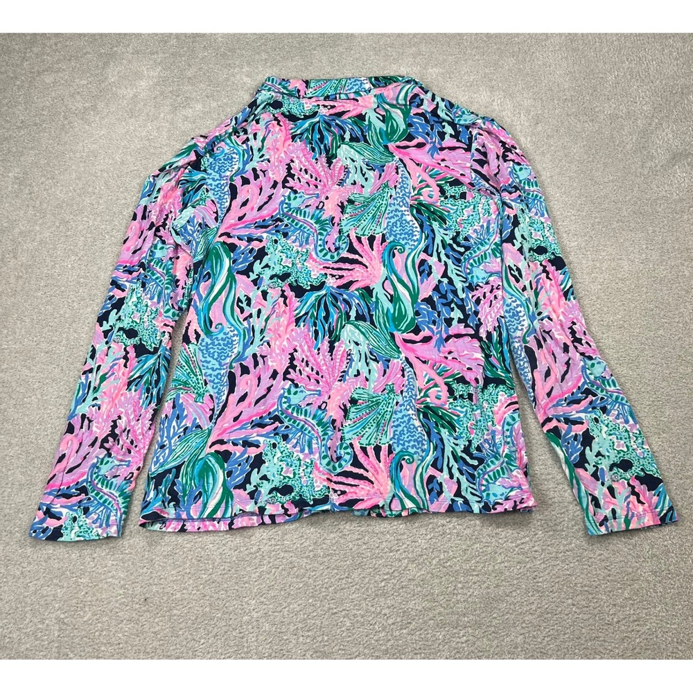 Lilly Pulitzer Pink Blue Mermaid Sea Life Top Button Down Long Sleeve L Preppy